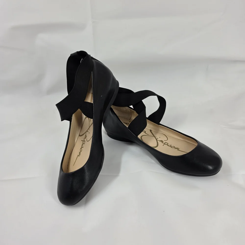 Jessica Simpson Girls Ballet Flats Black Elastic Strap Mary Jane Shoes Size 5